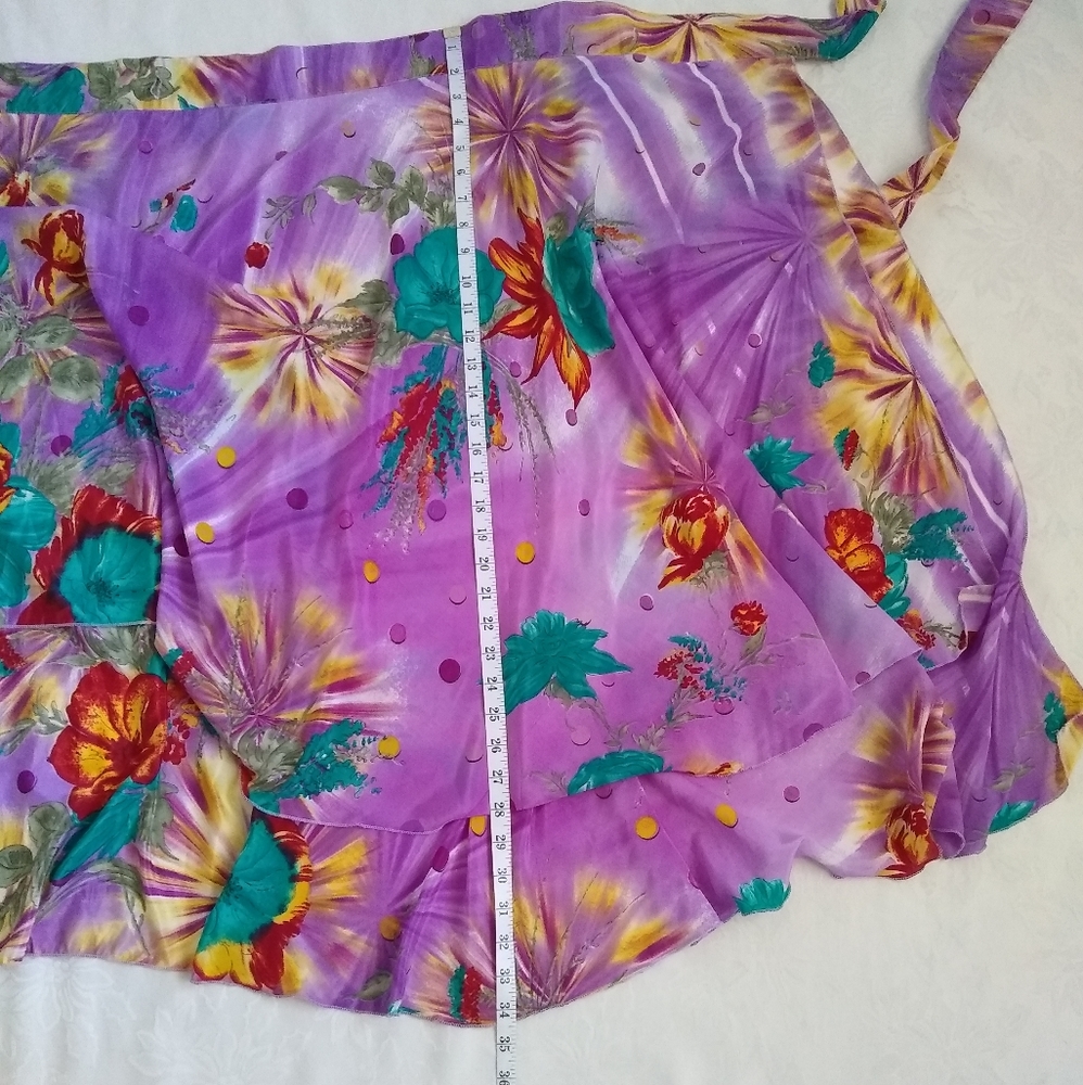 Vintage wrap silk blend purple floral flowy reversible skirt - Picture 5 of 7